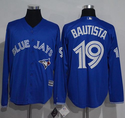 Blue Jays #19 Jose Bautista Blue New Cool Base Long Sleeve Stitched MLB Jersey